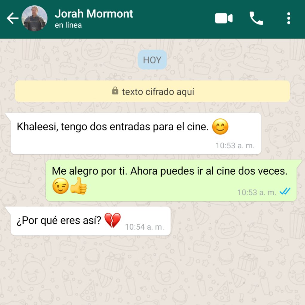 Jorah invitando al cine a Daenerys