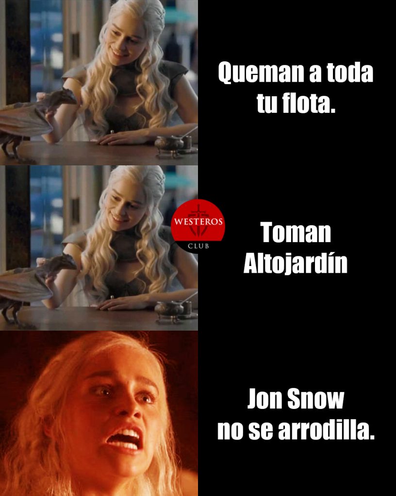 Daenerys molesta porque Jon no se arrodilla