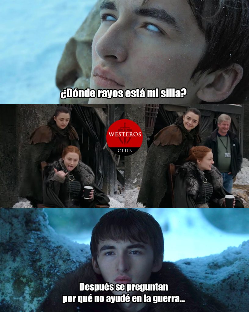 Arya y Sansa jugando con la silla de Bran