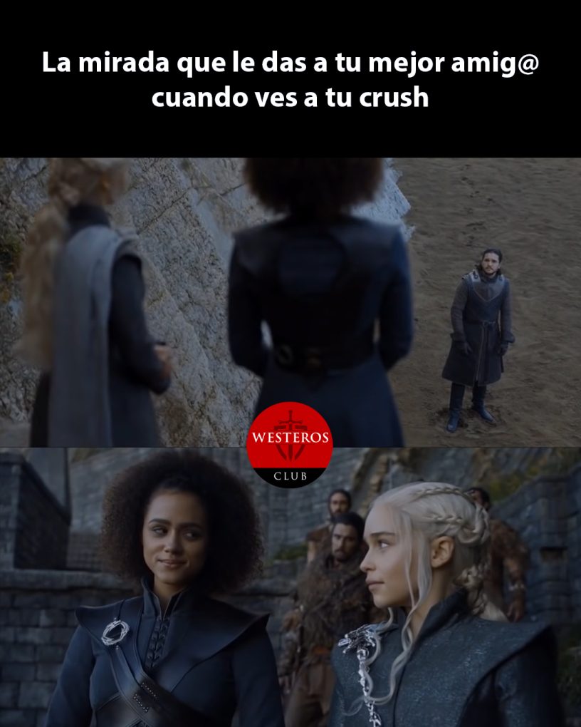 Daenerys y Missandei mirando emocionadas a Jon